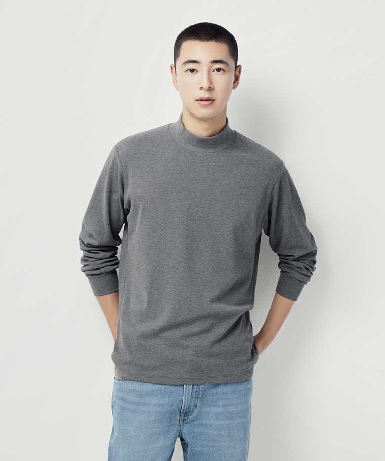 磨毛柔棉立領長袖T恤-男