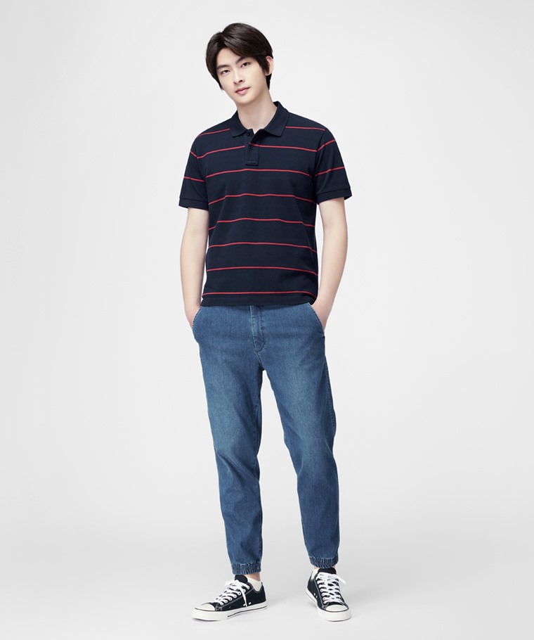 純棉網眼條紋polo衫-男