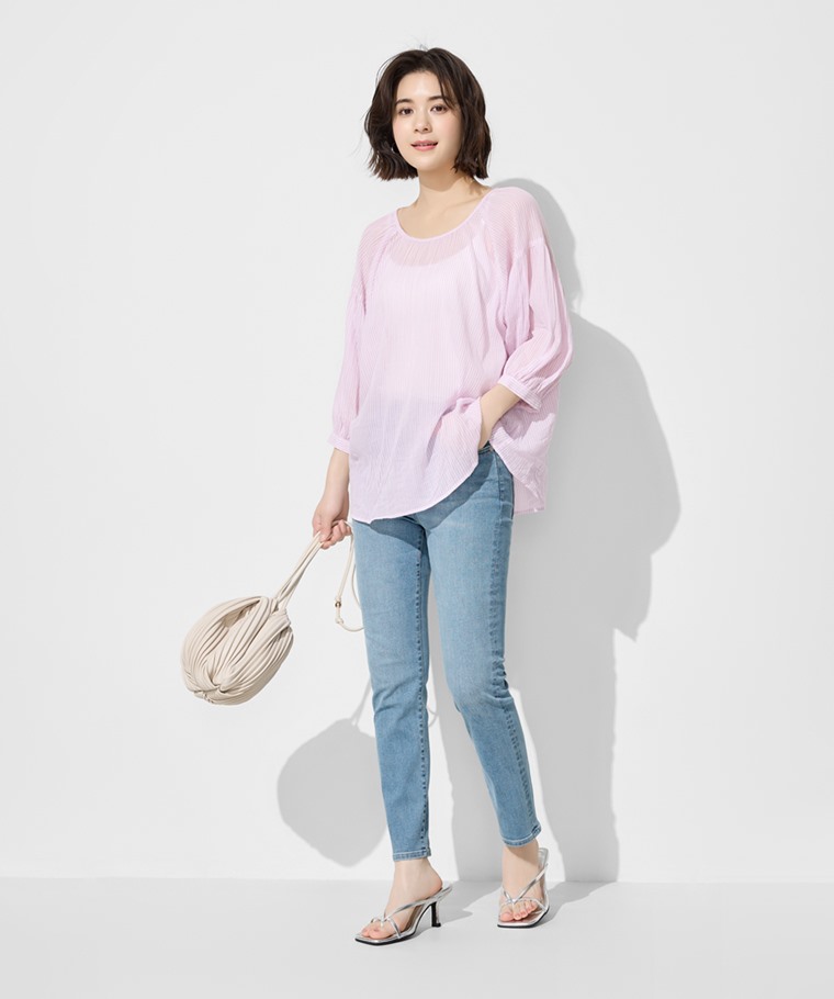 棉質紋理七分袖上衣-女