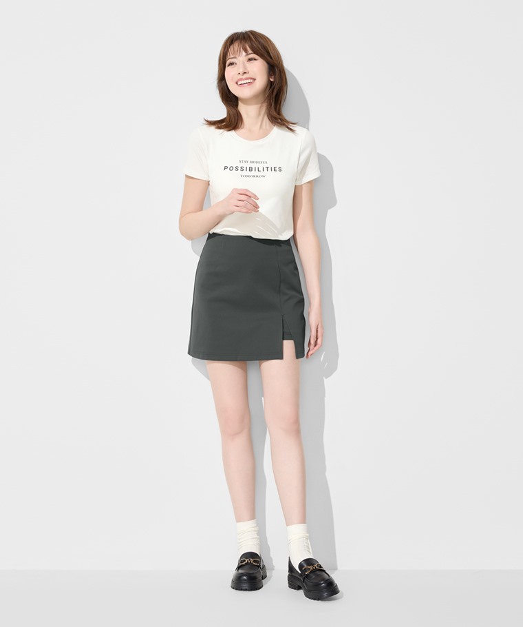 開衩連褲短裙-女