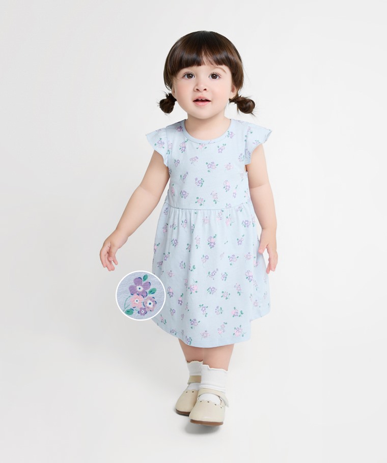 竹節棉荷葉袖花卉洋裝-Baby