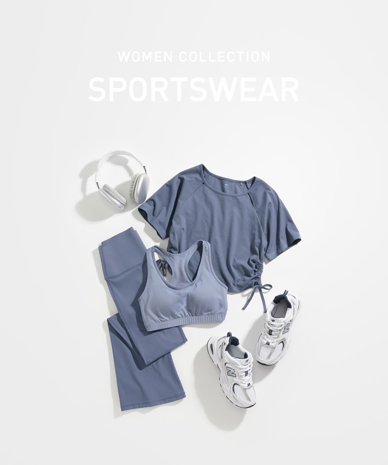 運動精選系列：女 · 吸排抽繩短版T恤,女 · 運動輕度支撐喇叭褲,女 · 運動輕度支撐Bra背心