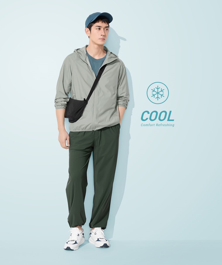 涼感彈力抽繩長褲-男