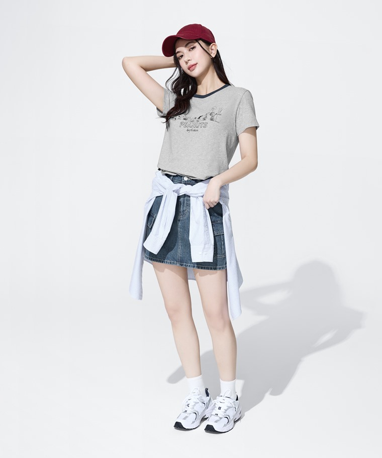 史努比系列竹節棉配色T恤-女