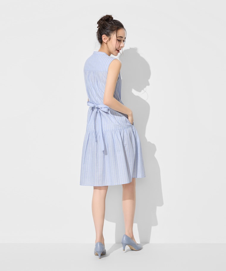 棉質條紋無袖短洋裝-女