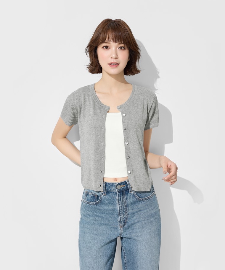 愛心釦短版透膚針織外套-女
