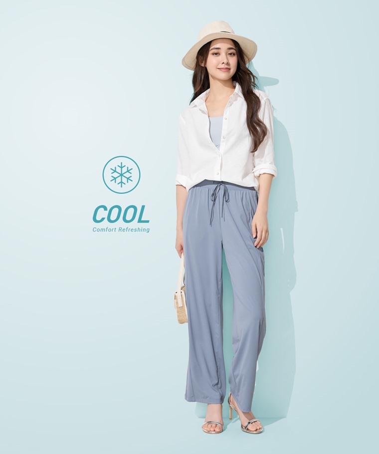 涼感輕薄寬褲-女
