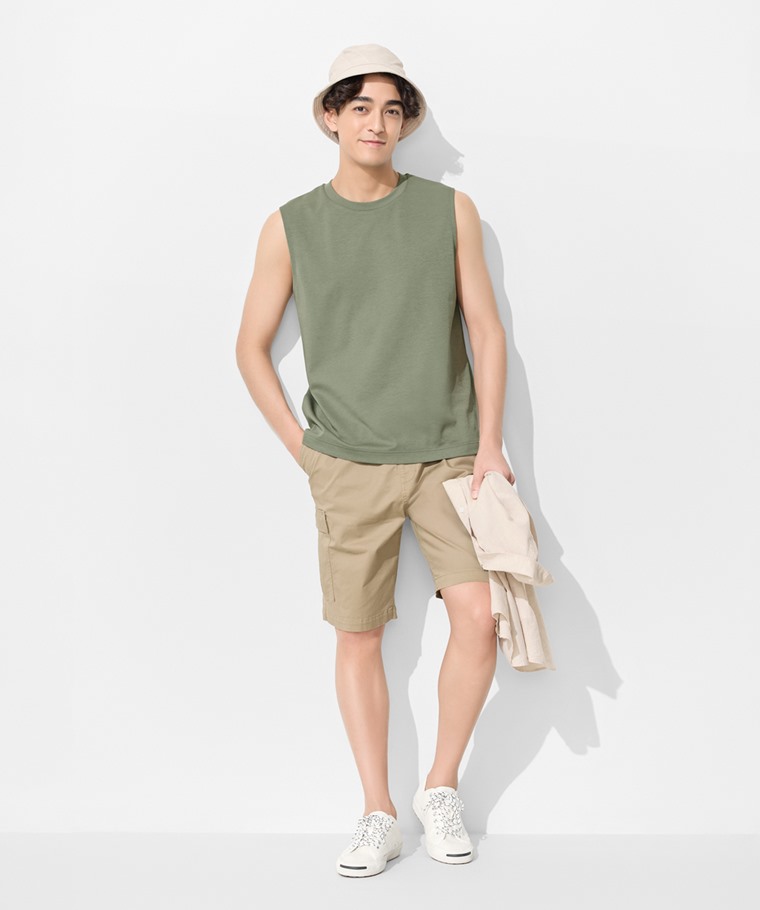 春夏男裝新品：男 · 輕涼棉質背心,男 · 棉麻短袖襯衫,男 · 鬆緊工裝短褲