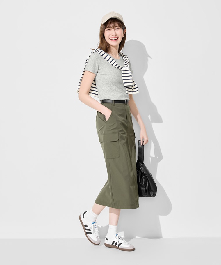 棉質羅紋圓領T恤-女