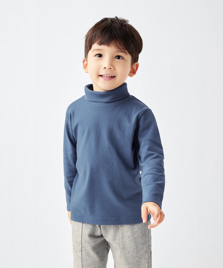 磨毛柔棉高領長袖T恤-童