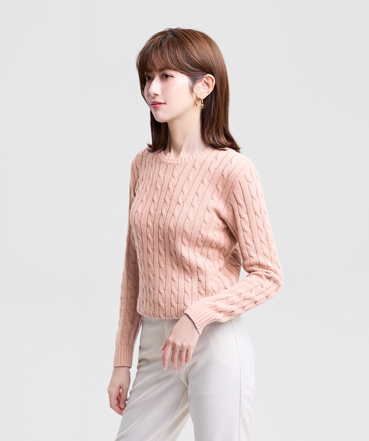 麻花圓領毛衣-女