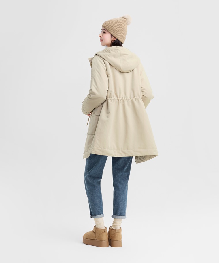 鋪棉連帽長版外套-女