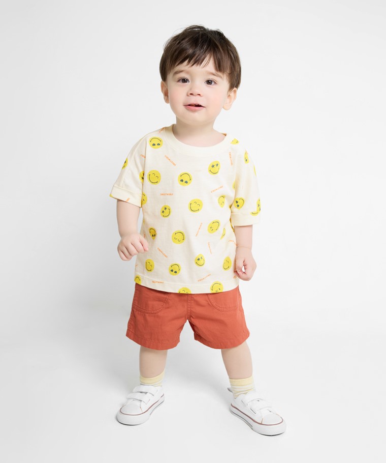春夏嬰幼兒新品：Baby · SmileyWorld®竹節棉印花T恤,Baby · 純棉輕便短褲