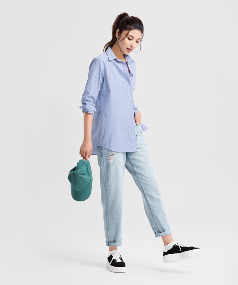 刷破男友風九分牛仔褲-女