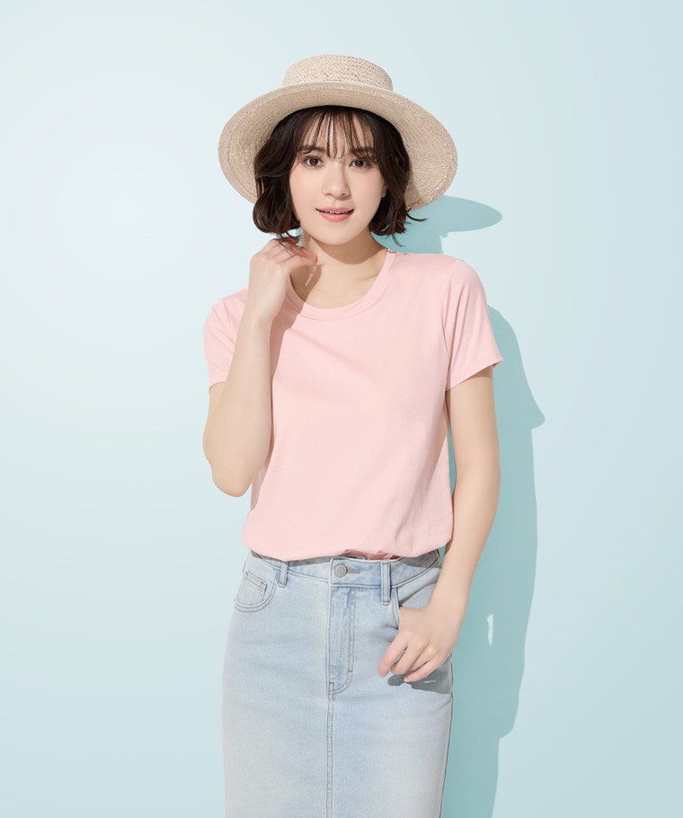 輕涼棉質Bra圓領寬襬T恤-女