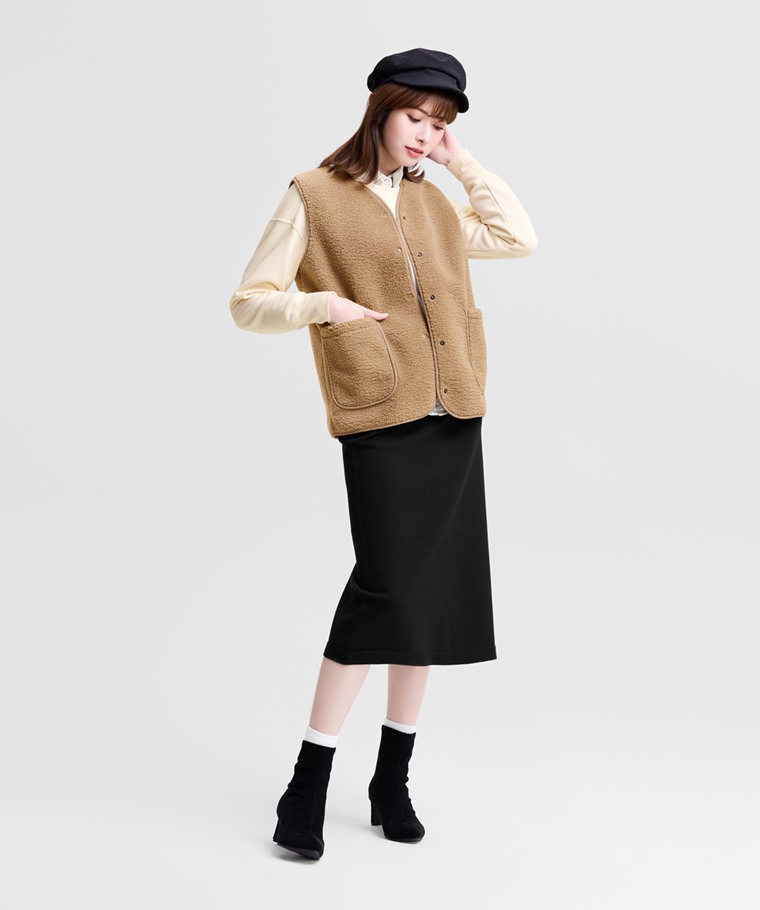 仿羊羔絨寬版背心-女