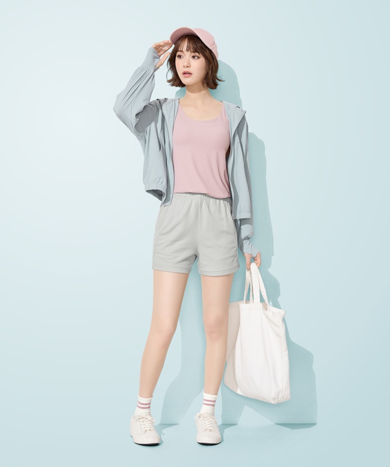 涼感抗UV機能寬短版連帽外套-女