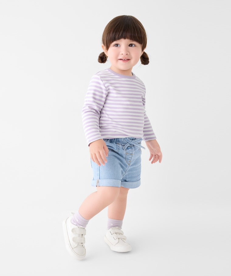 磨毛羅紋條紋圓領T恤-Baby