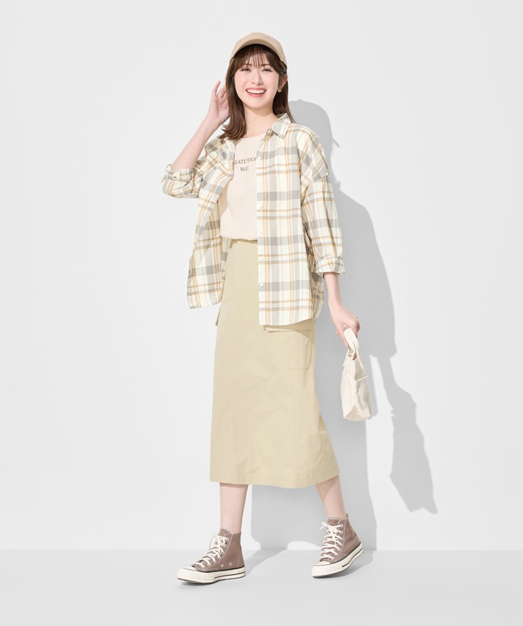 輕薄格紋寬版襯衫-女