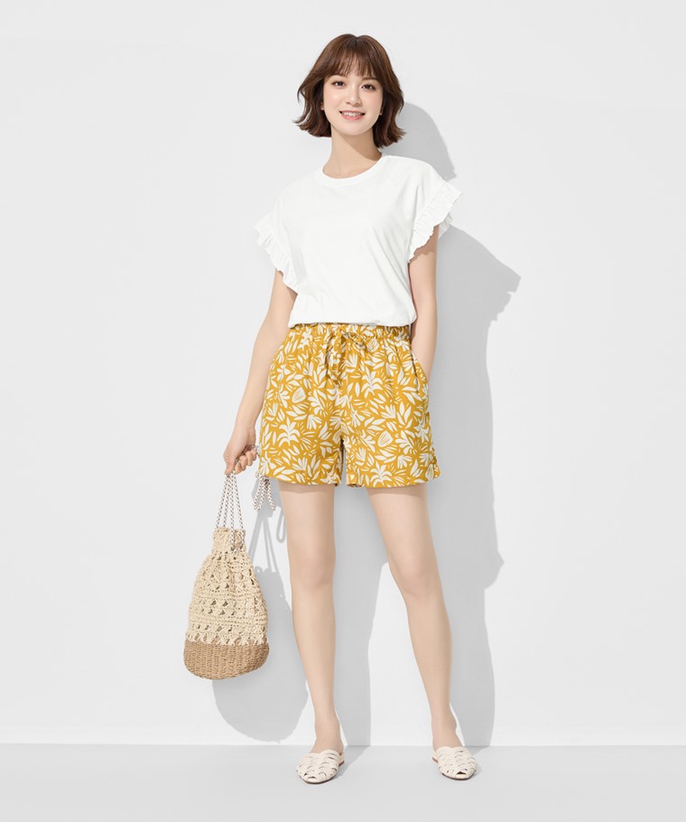 嫘縈圖騰花卉印花短褲-女