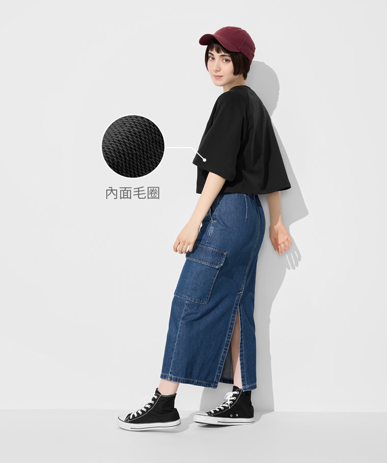 毛圈寬鬆短版五分袖T恤-女