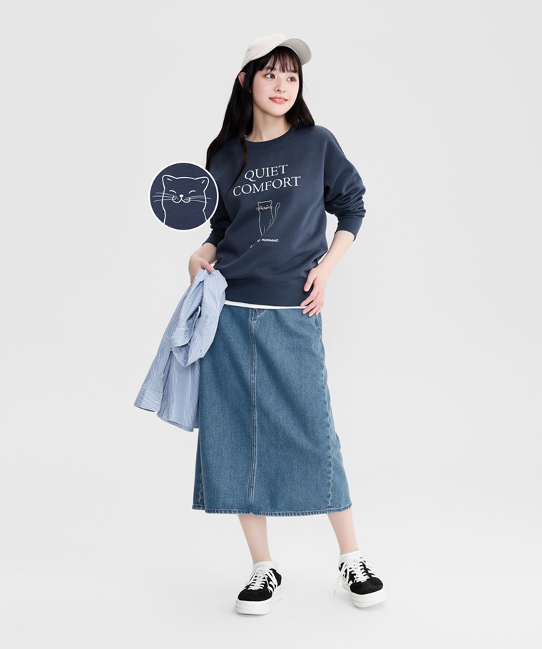 小貓文字刷毛印花圓領衫-女