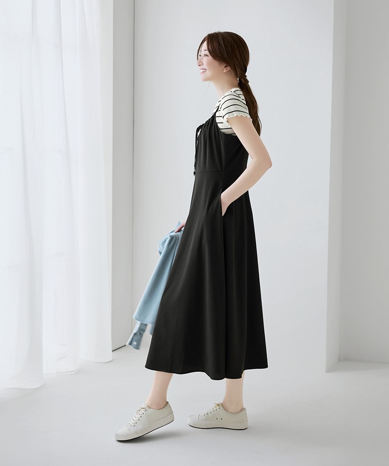 輕柔綁帶細肩帶洋裝-女