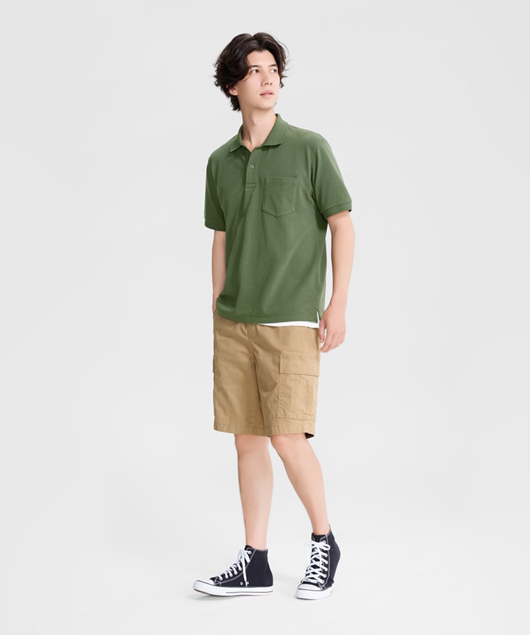 純棉網眼口袋polo衫-男