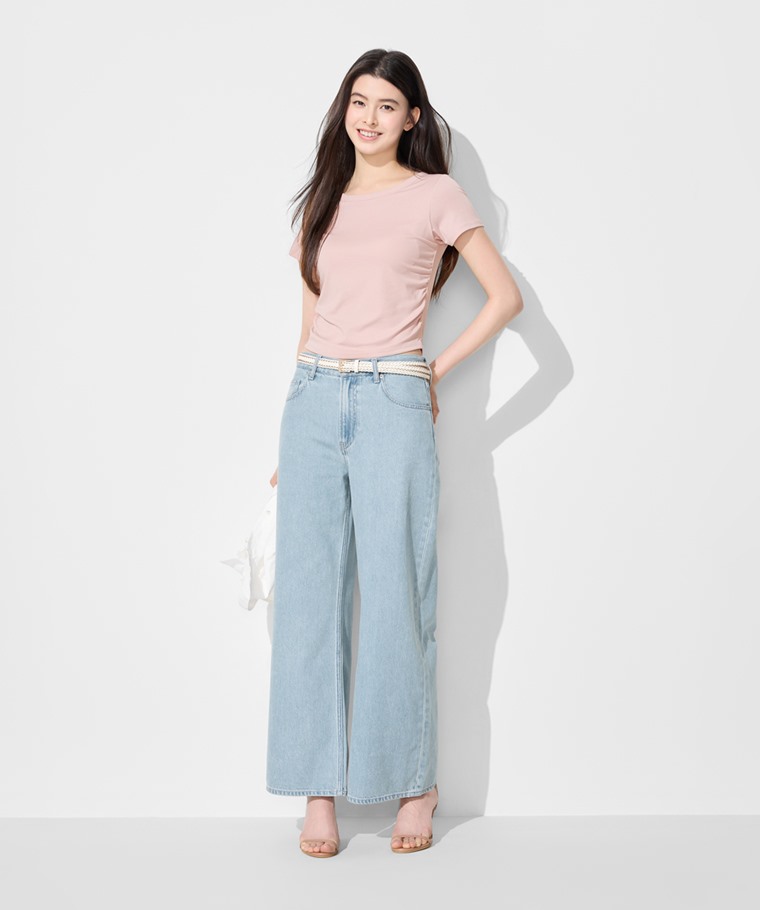 Bra輕柔抽皺短袖上衣-女