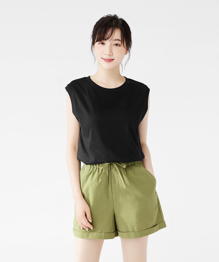 棉麻短褲-女