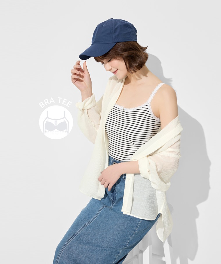Bra條紋蕾絲細肩帶背心-女