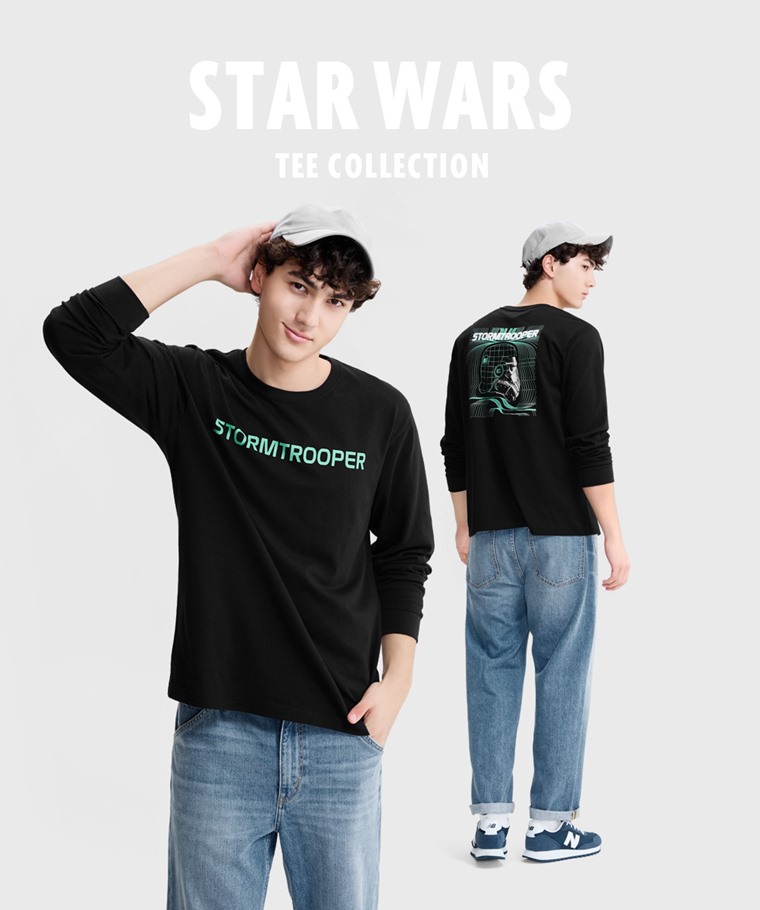 STAR WARS系列寬版長袖印花T恤-07-男