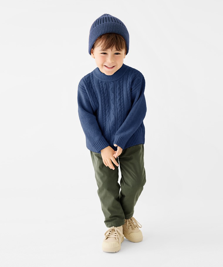 柔軟舒適麻花圓領毛衣-童