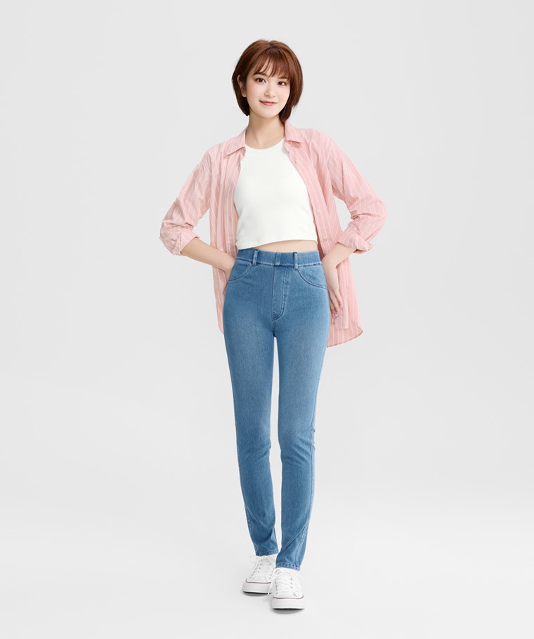 柔棉條紋長袖襯衫-女