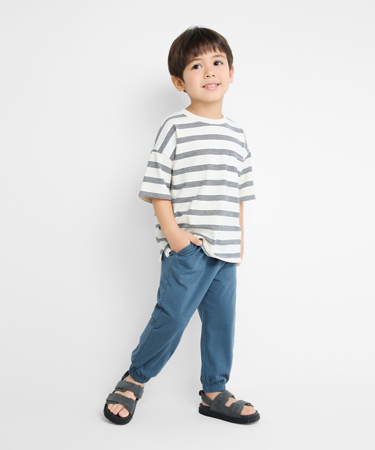 竹節棉束口褲-童