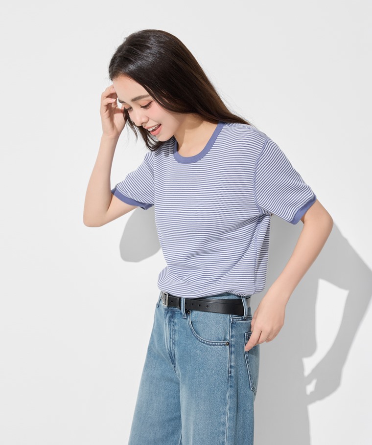 華夫格條紋短袖T恤-女