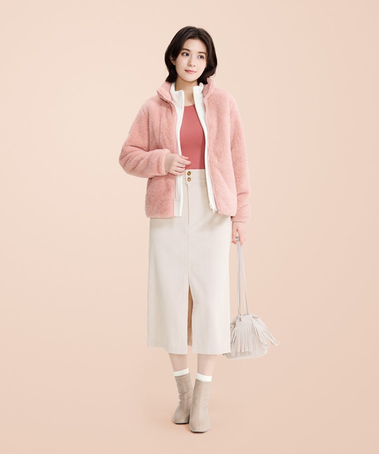 heatup輕磨毛圓領長袖上衣-女
