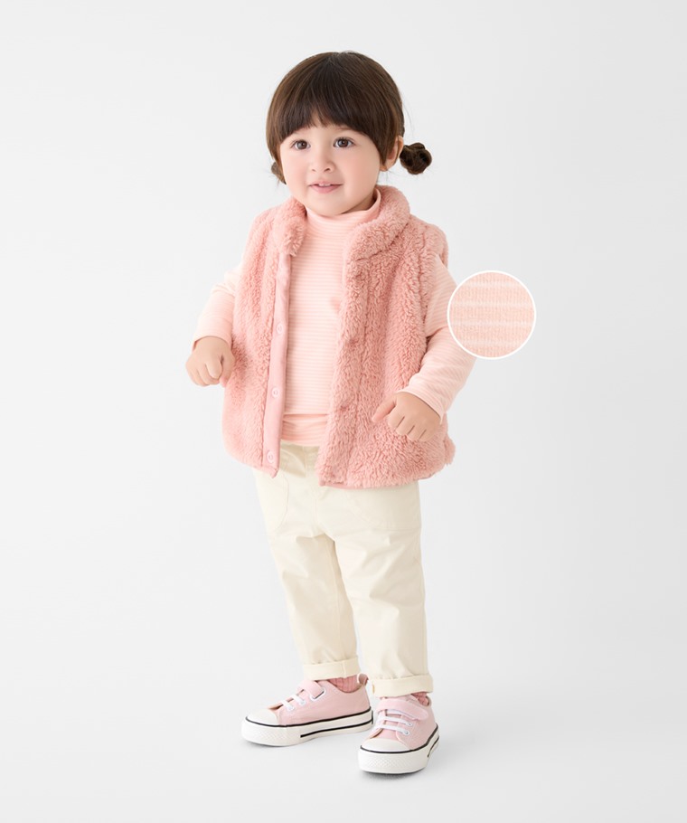磨毛羅紋條紋立領T恤-Baby