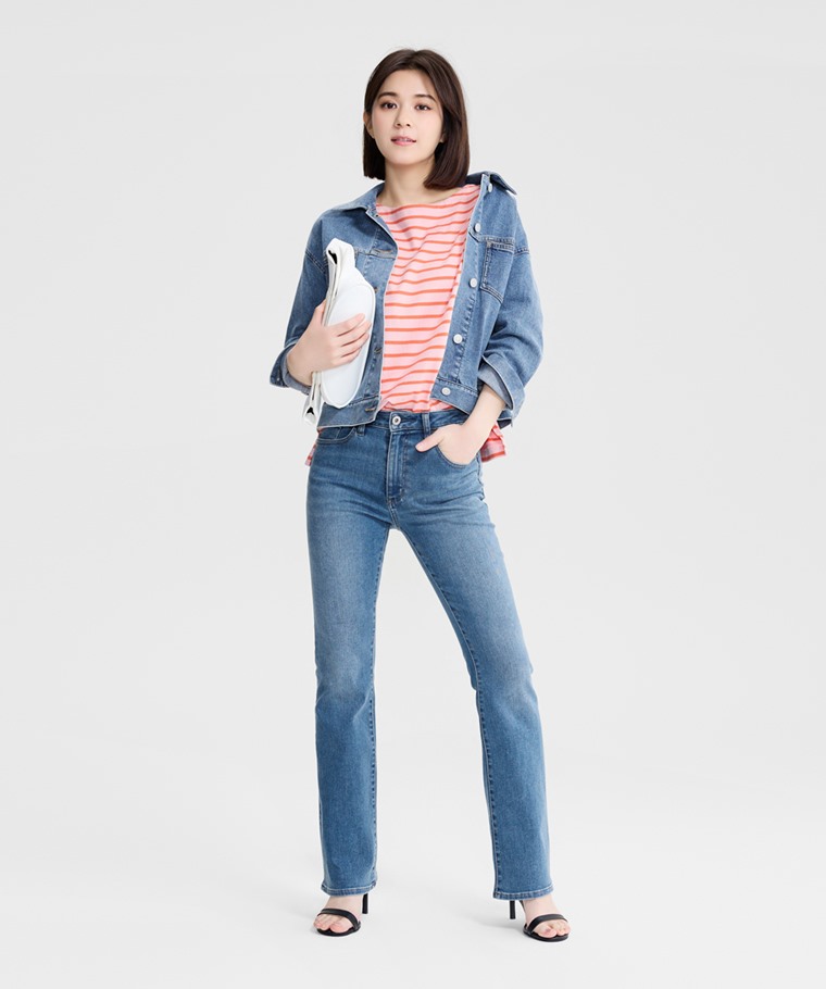 純棉粗紡落肩寬版條紋T恤-女