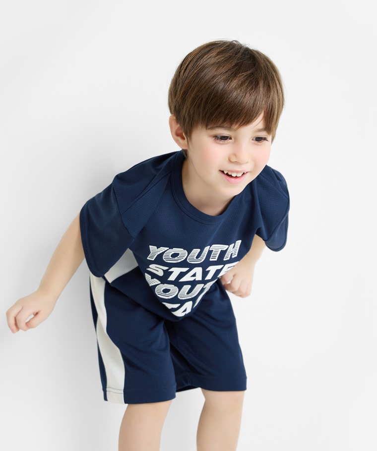 吸排網眼文字印花寬版上衣-童