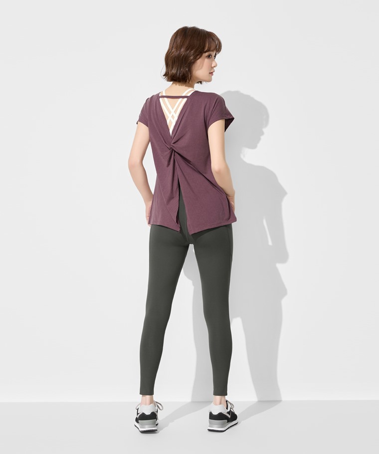 運動美背扭結連袖上衣-女