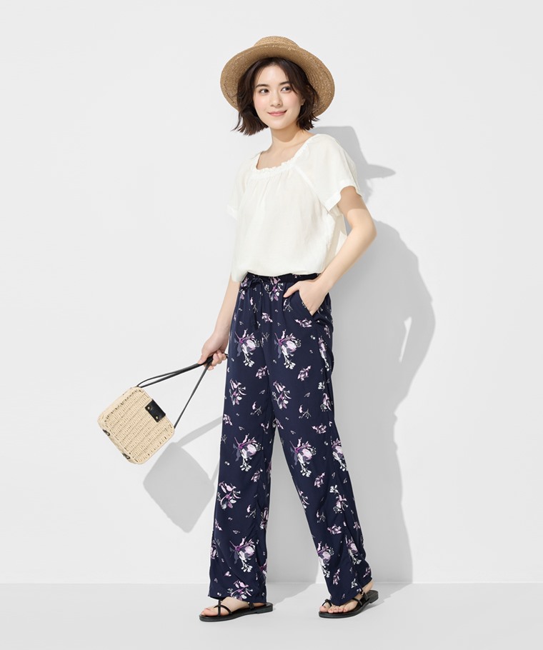 嫘縈植物花卉印花長褲-女