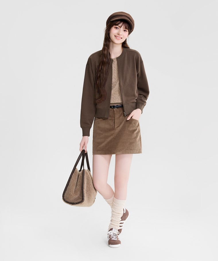 秋冬女裝新品：女 · 毛圈寬鬆短版開襟外套,女 · 細版皮帶,女 · 麻花短袖圓領針織衫