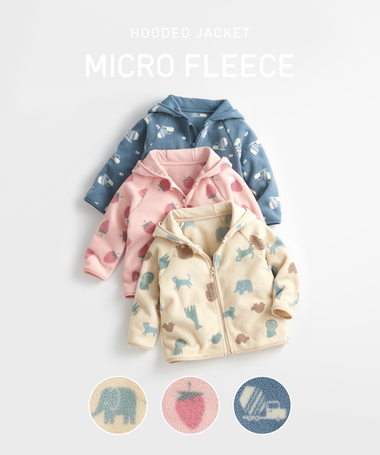 Fleece印花連帽外套-Baby - 雙面刷毛Fleece布料，蓬鬆柔軟，輕盈溫暖。