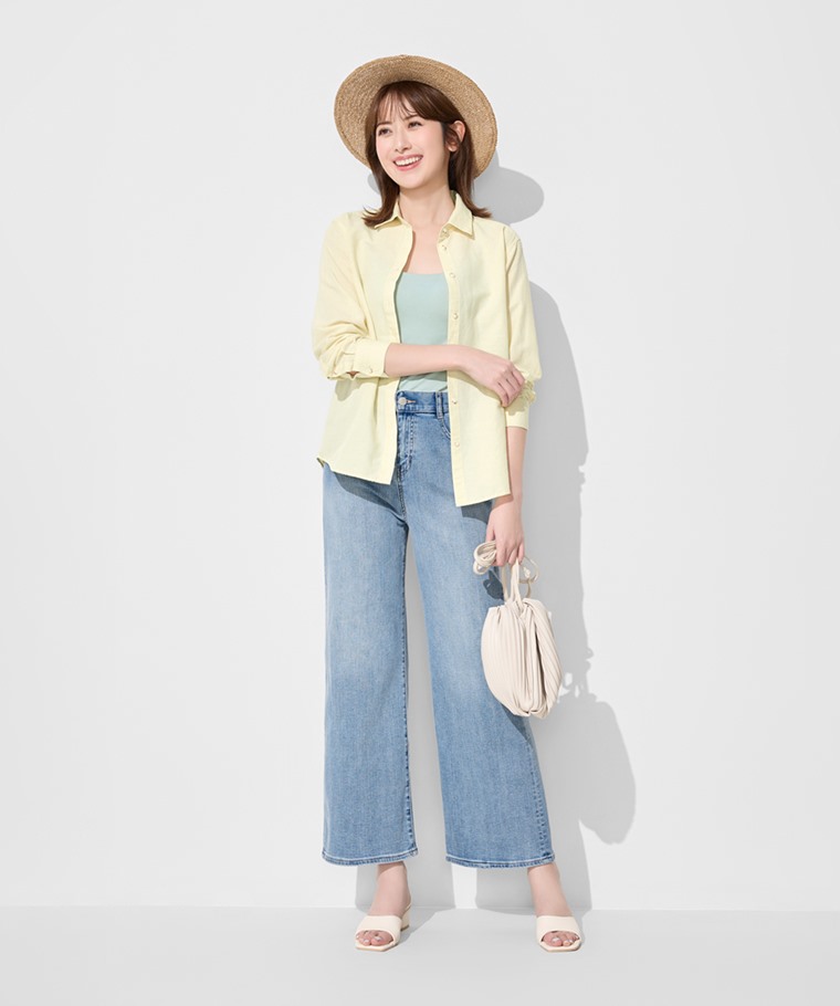 高腰牛仔寬褲-女