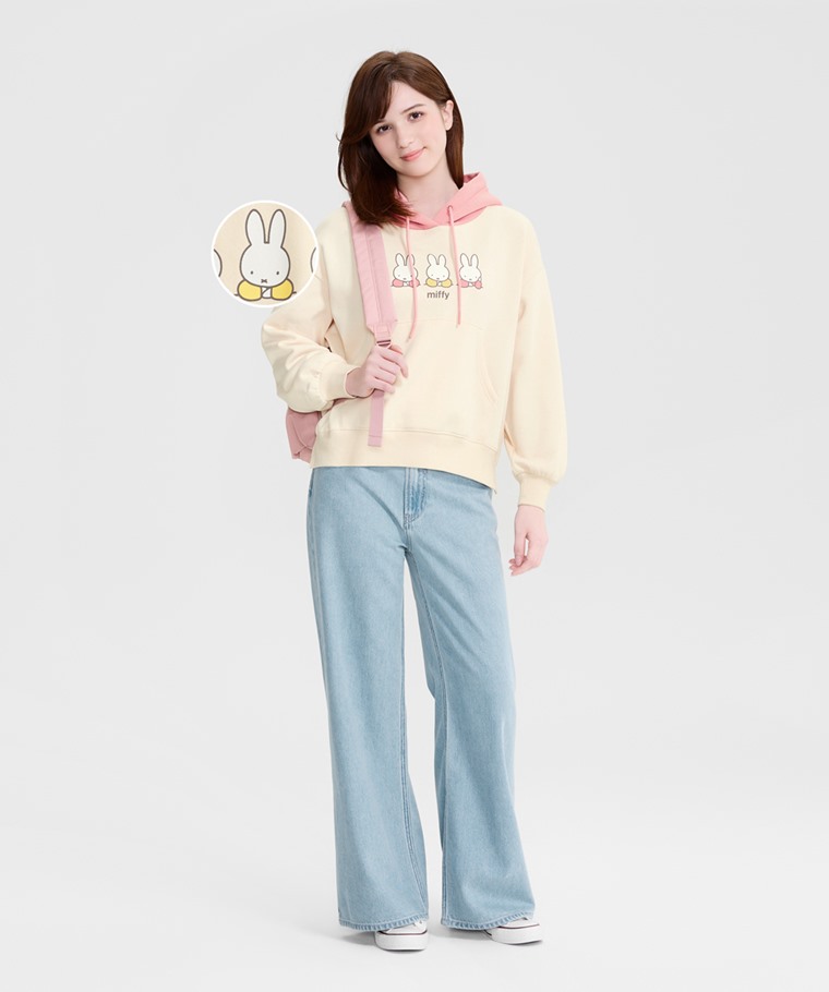 Miffy刷毛寬版印花連帽衫-08-女