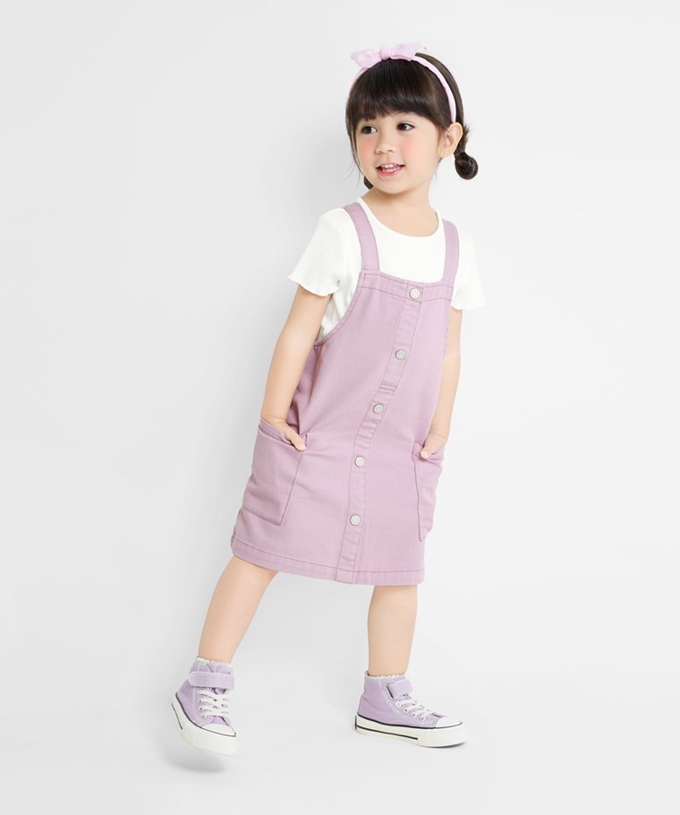 春夏童裝新品：童 · 多色牛仔吊帶裙,童 · 羅紋木耳邊T恤