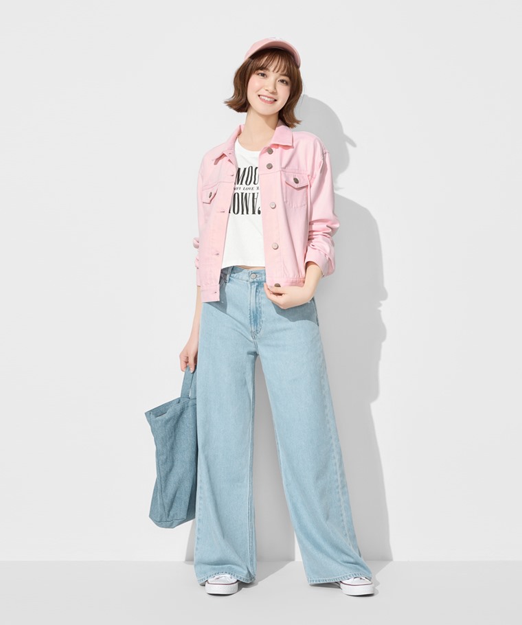 多色牛仔寬鬆短版外套-女