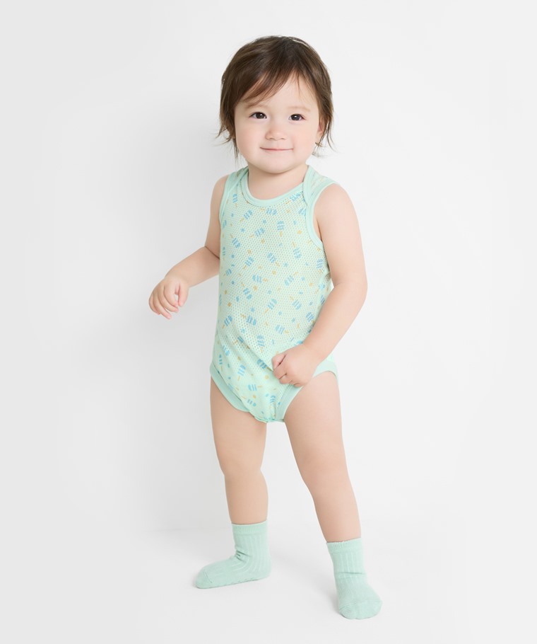 純棉網眼無袖印花包臀衣(2入)-Baby