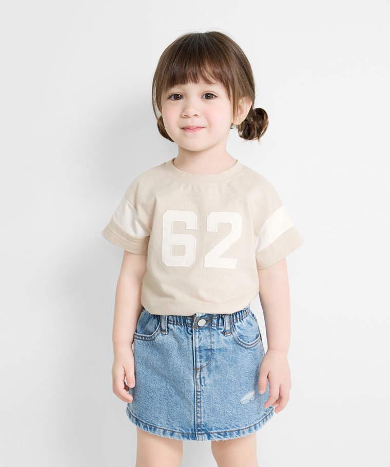 純棉文字寬版拼接T恤-Baby